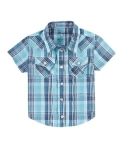 Wrangler Baby Boys' Teal Plaid Snap Shirt
