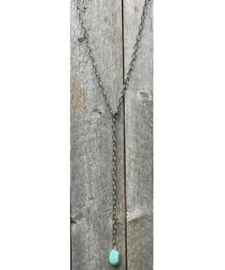 J. Forks Designs Women's Stainless Steel Kingman Turquoise Drop Lariat Necklace