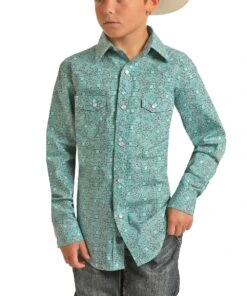Rock & Roll Cowboy Boys' Medallion Print Snap Shirt