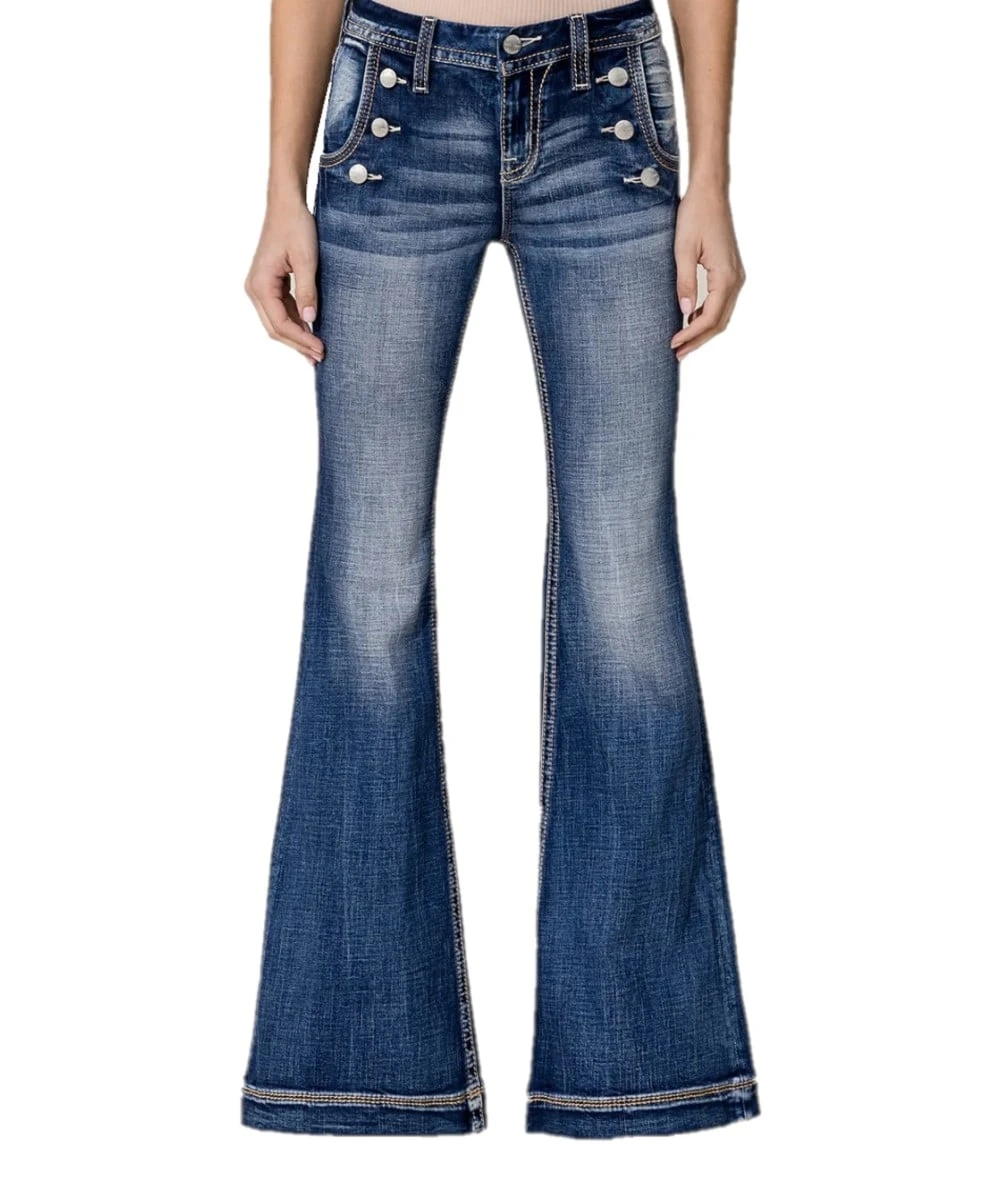 Miss Me Women's Mid Rise Sailor Flare Jean