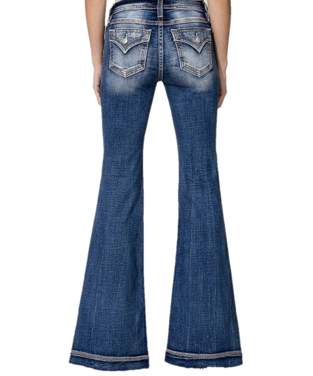 Miss Me Women's Mid Rise Sailor Flare Jean - Image 2