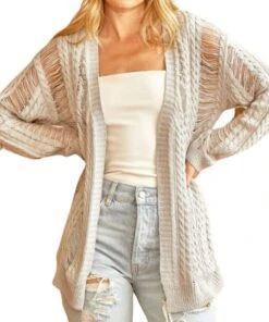 Andree By Unit Women's Plus Size Distressed Cardigan