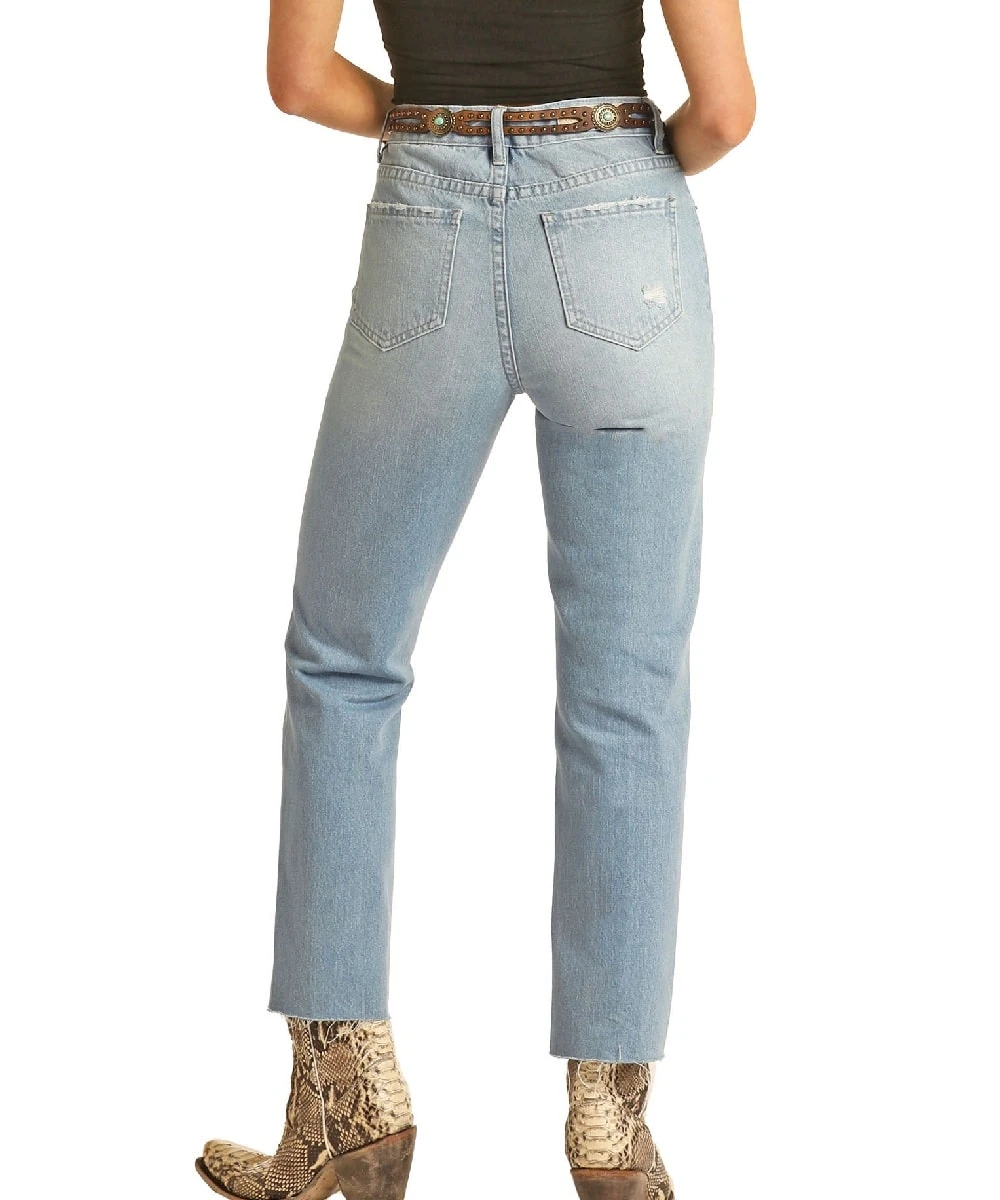 Rock & Roll Cowgirl Women's Distressed Straight Crop Jean - Image 2