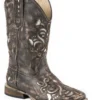 Roper Kids' Lazer Cut Silver Underlay Boot