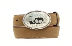Nocona Boys' Praying Cowboy Distressed Leather Belt