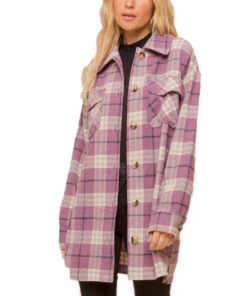 Hem & Thread Women's Purple Plaid Flannel Shacket