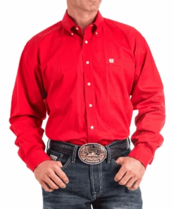 Cinch Men's Red Long Sleeve Button Down Shirt