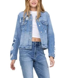 Vervet Women's Blue Soul Distressed Classic Denim Jacket
