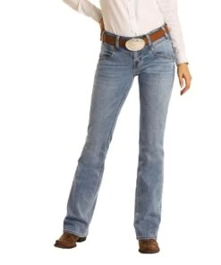 Rock & Roll Cowgirl Women's Mid Rise Stretch Boot Cut Riding Jean