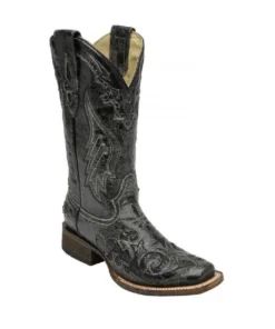 Corral Women's Black Snake Inlay Square Toe Boot