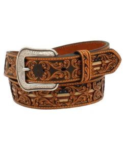 3D Men's Usa Flag Underlay Tan Belt