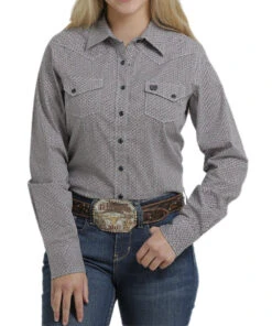 Cinch Women's Navy Print Western Snap Shirt