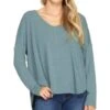 She & Sky Women's Slate Green Hi Low Knit Top